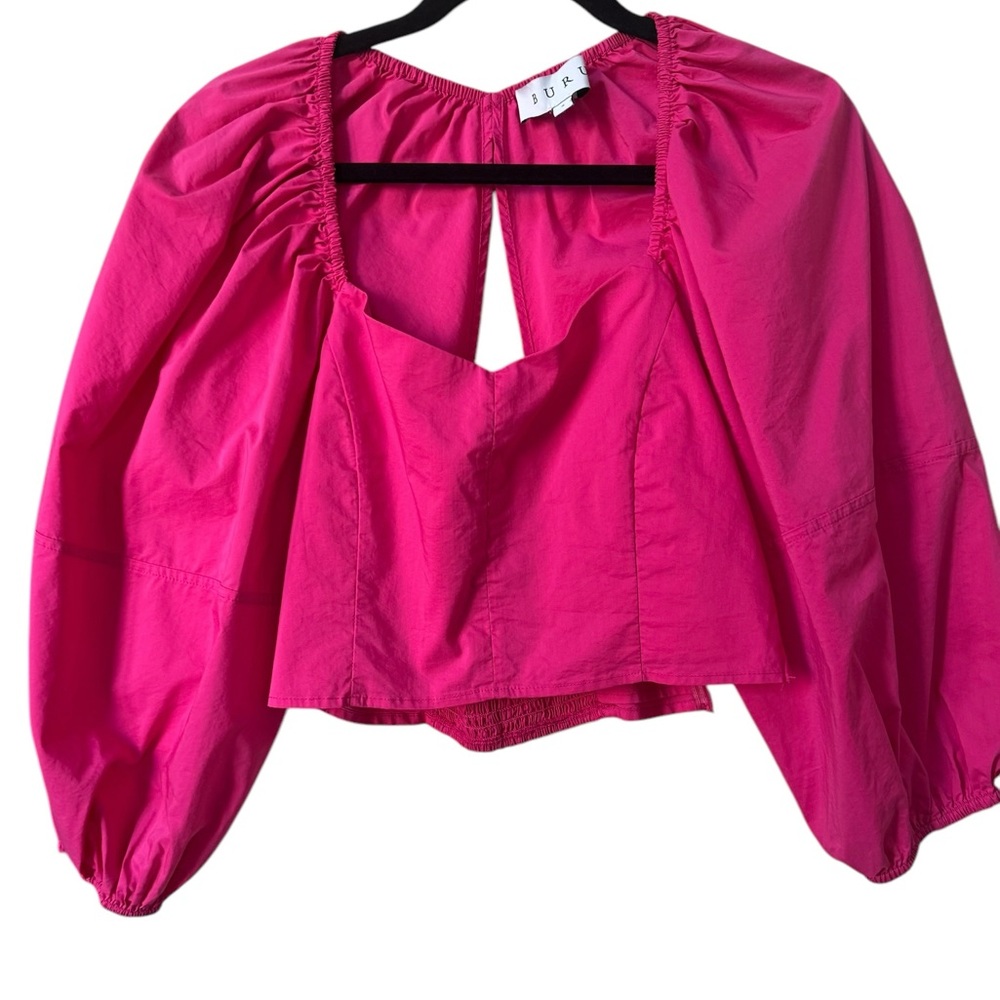 BURU hot pink balloon sleeve crop blouse with cut out back size small